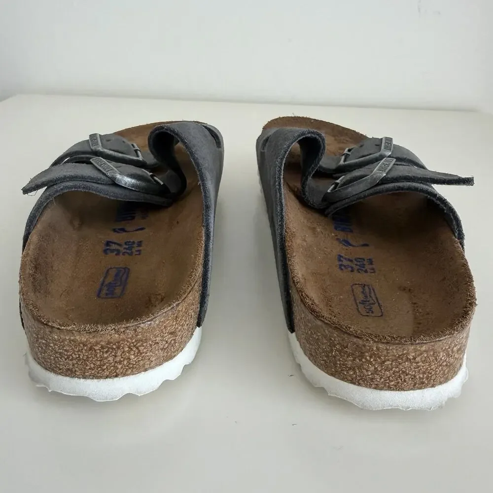 Birkenstock Arizona Womens 6 Gray Suede Leather Gunmetal Soft Footbed EU 37